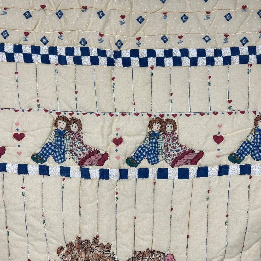 Vintage Raggedy Ann Andy Baby Quilt Kids Yellow Ruffled Applique 43